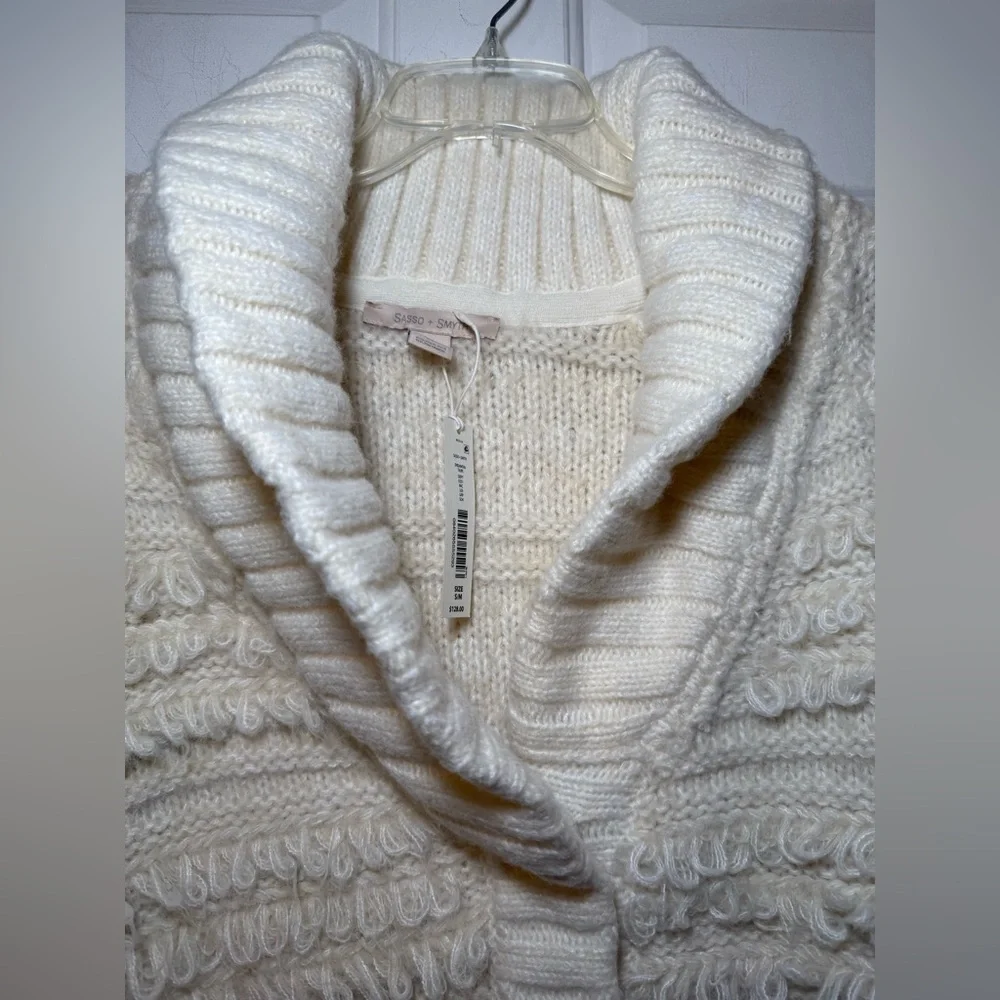 Sasso & Smyth Cream Shaggy Sweater Vest S/M Cowl Neck SS NWT Boho Prairie